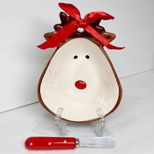 Market Day Ceramic Reindeer Dip and Spreader Set NEW